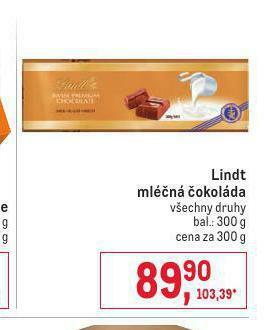 Makro Lindt mléčná čokoláda nabídka