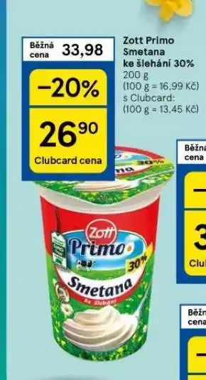 Tesco Zott primo smetana ke šlehání 30% nabídka