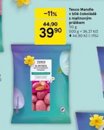 Tesco Tesco mandle v bílé čokoládě s malinovým práškem nabídka