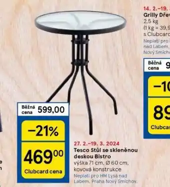 Tesco Tesco stůl se skleněnou deskou bistro nabídka
