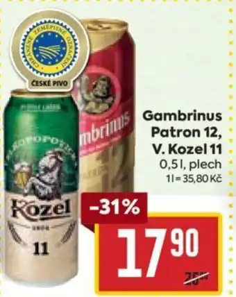 Billa Gambrinus Patron 12, V. Kozel 11 0,5L nabídka