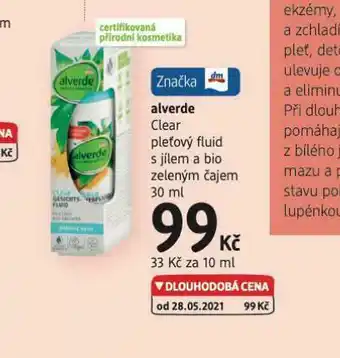 dm drogerie Alverde clear pleťový fluid s jíme a bio zeleným čajem nabídka