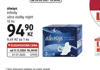 dm drogerie Always infinity ultra vložky night nabídka