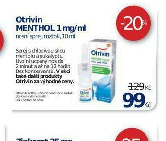 Benu Otrivin menthol nabídka
