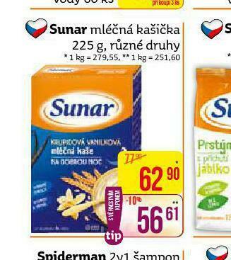Teta Sunar mléčná kašička nabídka