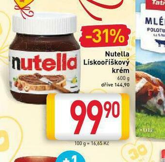 Billa Nutella lískooříškový krém nabídka