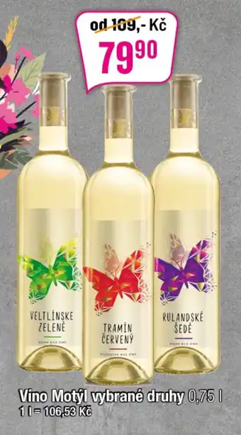 Vino Motýl vybrané druhy 0,75 l.