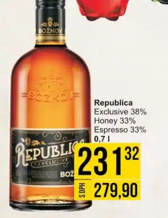 Jip Republica Exclusive 38% Honey 33% Espresso 33% 0,7L nabídka