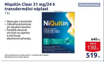 Benu Niquitin Clear 21 mg/24 h transdermální náplast nabídka