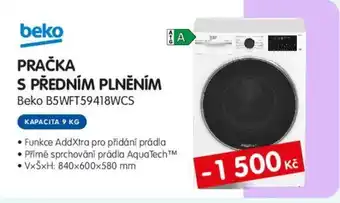 PRAČKA S PŘEDNÍM PLNĚNÍM Beko B5WFT59418WCS