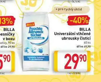 Billa Billa vlhčené čistící ubrousky nabídka