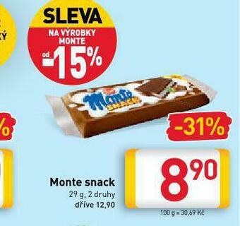 Billa Monte snack nabídka