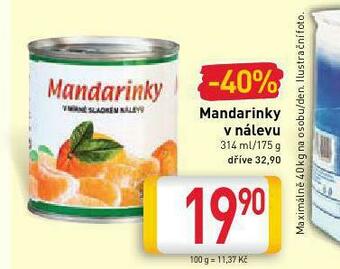 Billa Mandarinky v nálevu nabídka