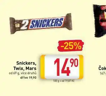 Billa Snickers, twix, mars nabídka