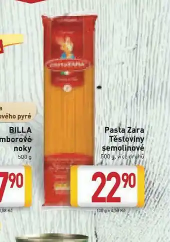 Billa Pasta zara těstoviny semolinové nabídka