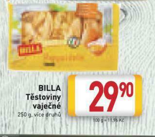 Billa Billa těstoviny vaječné nabídka