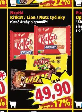 Norma Nestlé kitkat, lion, nuts tyčinky nabídka