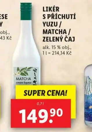 Lidl Likér s příchutí yuzu / matcha / zelený čaj nabídka