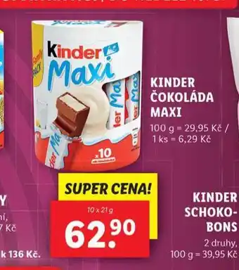 Lidl Kinder čokoláda maxi nabídka