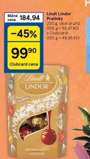 Tesco Lindt lindor pralinky nabídka