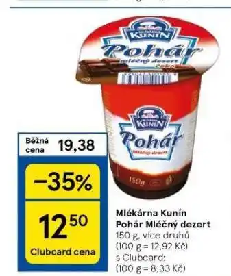 Tesco Mlékárna kunín pohár mléčný dezert nabídka