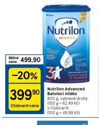 Tesco Nutrilon advanced batolecí mléko nabídka