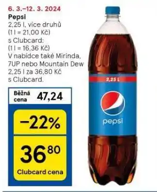 Tesco Pepsi, mirinda, 7up, mountain dew nabídka