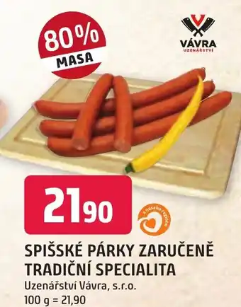 Trefa SPIŠSKÉ PÁRKY ZARUČENĚ TRADIČNÍ SPECIALITA nabídka