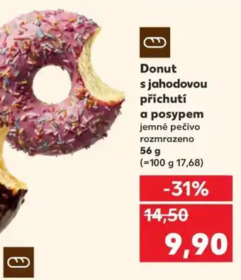Kaufland Donut s jahodovou příchutí a posypem nabídka