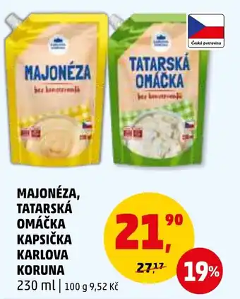 Penny Market MAJONÉZA, TATARSKÁ OMÁČKA KAPSIČKA KARLOVA KORUNA nabídka