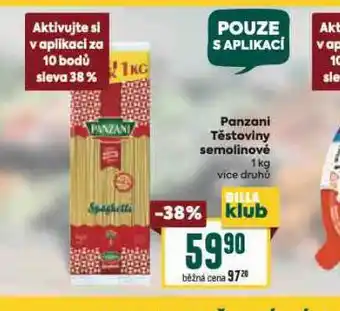 Billa Panzani těstoviny semolinové nabídka