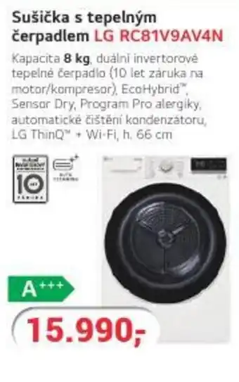 Planeo Elektro Sušička s tepelným čerpadlem LG RC81V9AV4N nabídka