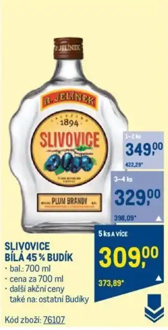 Makro SLIVOVICE BILA 45% BUDIK nabídka