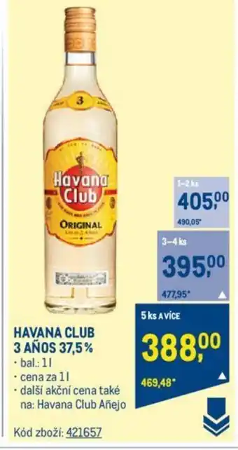 Makro HAVANA CLUB 3 AÑOS 37,5% nabídka