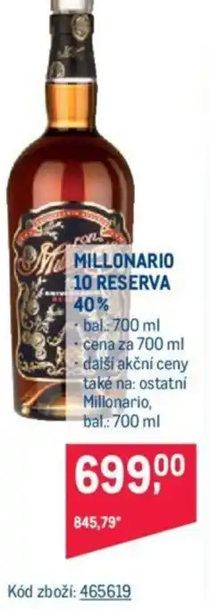 Makro MILLONARIO 10 RESERVA 40% nabídka
