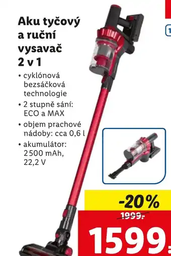 Lidl Aku tycovy a rucni vysavac 2 v 1 nabídka