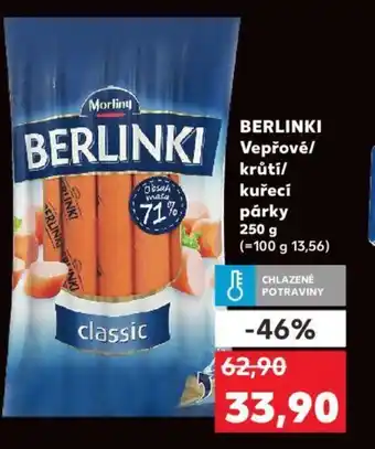 Kaufland BERLINKI Vepřové/ krůtí/ kuřecí párky nabídka
