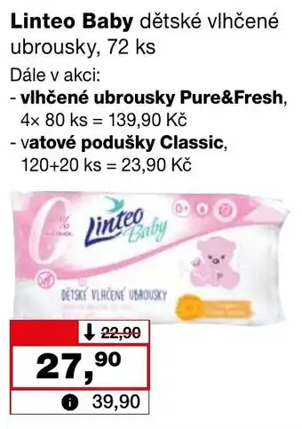 Barvy a laky drogerie Linteo Baby dětské vlhčené ubrousky, 72 ks nabídka
