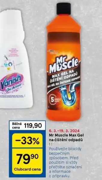 Tesco Mr muscle max gel na čištění odpadů nabídka