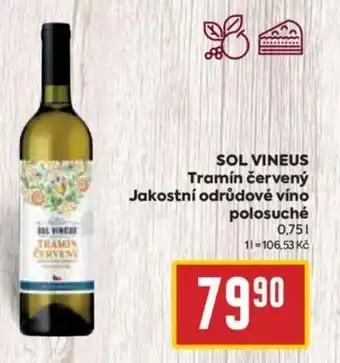 Billa SOL VINEUS Tramín červený Jakostní odrůdové víno polosuché 0.75L nabídka