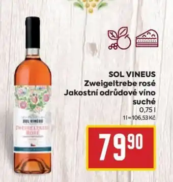 Billa SOL VINEUS Zweigeltrebe rosé Jakostní odrůdové víno suché 0.75L nabídka