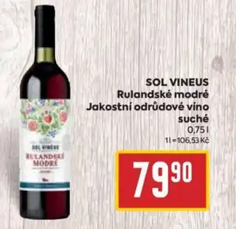 Billa SOL VINEUS Rulandské modré Jakostní odrůdové víno suché 0.75L nabídka