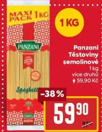 Billa Panzani Těstoviny semolinové nabídka