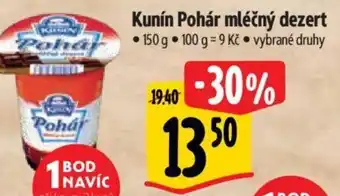 Albert Kunín Pohár mléčný dezert nabídka