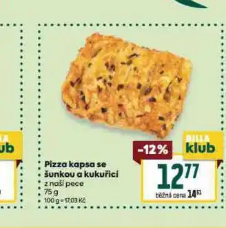 Billa Pizza kapsa se šunkou a kukuřicí nabídka