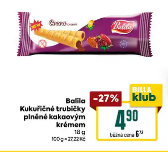 Billa Balila Kukuřičné trubičky plněné kakaovým krémem nabídka