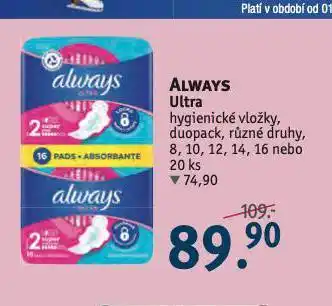 Rossmann Always ultra hygienické vložky nabídka
