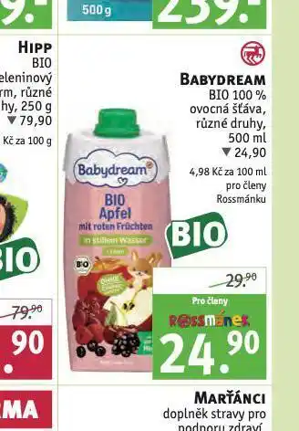 Rossmann Babydream bio 100% ovocná šťáva nabídka