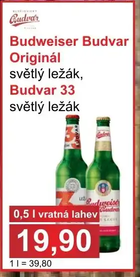 PLUS JIP Budweiser Budvar Originál světlý ležák, Budvar 33 světlý ležák 0.5L nabídka