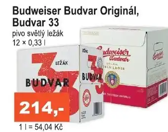 COOP DISKONT Budweiser Budvar Originál, Budvar 33 nabídka